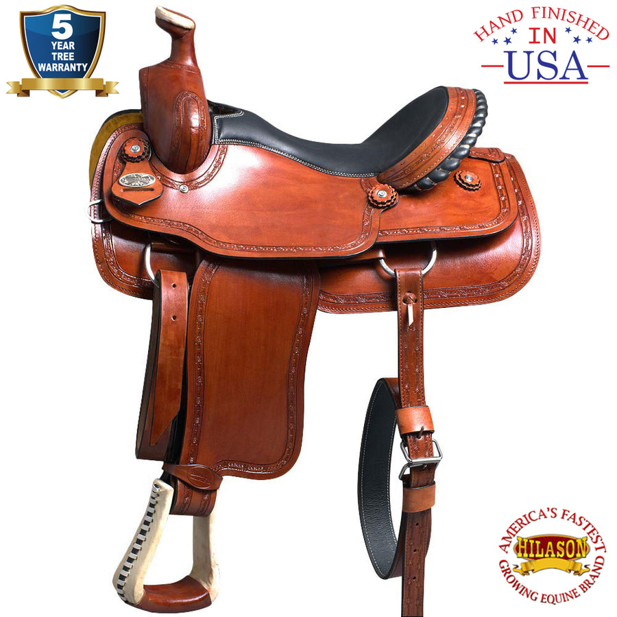 17 In Western Horse Saddle American Leather Ranch Roping Trail Hilason Tan Kote - Uhorse