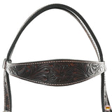 HILASON Western Horse Headstall Breast Collar Tack Genuine American Leather Floral Dark Brown