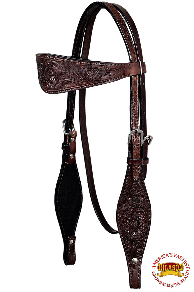 Western Dark Brown Lesther Tack Set of Headstall and Breast 
