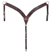 HILASON Western Horse Headstall Breast Collar Set Genuine American Leather Floral Dark Brown | For Horses