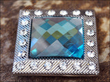 Western Screw Back Concho Turquoise Crystal Nickel Finish Square Saddle