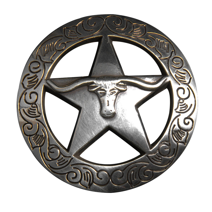 Western Screw Back Concho 1.5 In Silver Longhorn Star Saddle Cowgirl - Uhorse