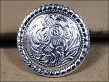 Western Screw Back Concho 1 In Wood Silver Rope Edge Round Saddle Cowgirl