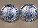 Western Screw Back Concho 1 In Wood Silver Rope Edge Round Saddle Cowgirl