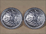 Western Screw Back Concho 1.5 In Wood Silver Rope Edge Round Saddle