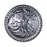 Western Screw Back Concho 1.5 In Wood Silver Rope Edge Round Saddle