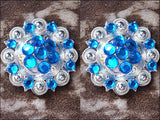 HILASON Western Berry Conchos Glass Rhinestones Bling Tack Cowgirl Capri Blue Color | Western Concho Belt | Slotted Conchos