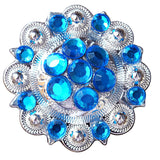32 Hilason 1.5" Capri Blue Crystals Berry Silver Concho Headstall Saddle - Uhorse