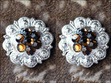 Western Screw Back Concho Crystal Berry Brown Saddle Bling Cowgirl