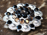 Western Screw Back Concho Black & Brown Crystal Berry Saddle