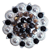 Western Screw Back 2 In Concho Black & Brown Crystal Berry Saddle Bling