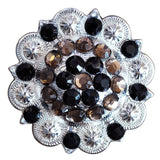 Western Screw Back Concho Black & Brown Crystal Berry Saddle
