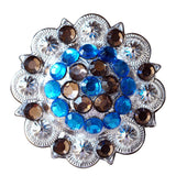 Set Of 2 Western Screw Back 2 In Concho Capri Blue and Brown Nickle Saddle - Uhorse