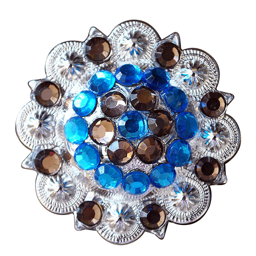 Set Of 32 Western Screw Back 2 In Concho Capri Blue and Brown Nickle Saddle - Uhorse