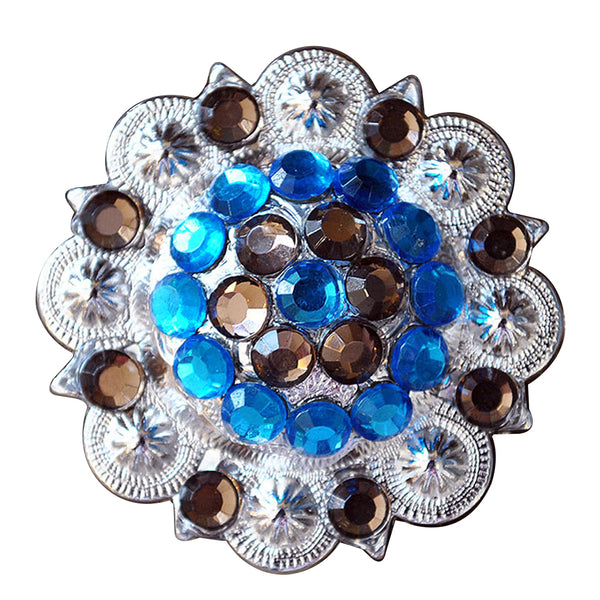 Western Screw Back 2 In Concho Capri Blue and Brown Nickle Finish Saddle Hilason - Uhorse