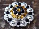 Western Screw Back 2 In Concho Black & Citrine Crystal Berry Saddle Bling