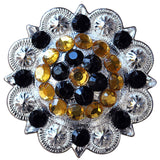 Western Screw Back 2 In Concho Black & Citrine Crystal Berry Saddle Bling