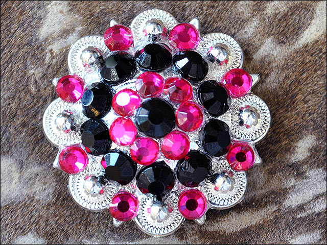 HILASON Black Hot Pink Crystals Berry Headstall Saddle Tack | Western Concho Belt | Slotted Conchos