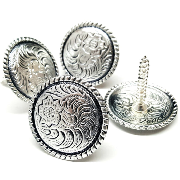 Silver conchos with engraved floral tooling - Uhorse