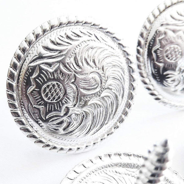 Silver conchos with tooled floral design - Uhorse