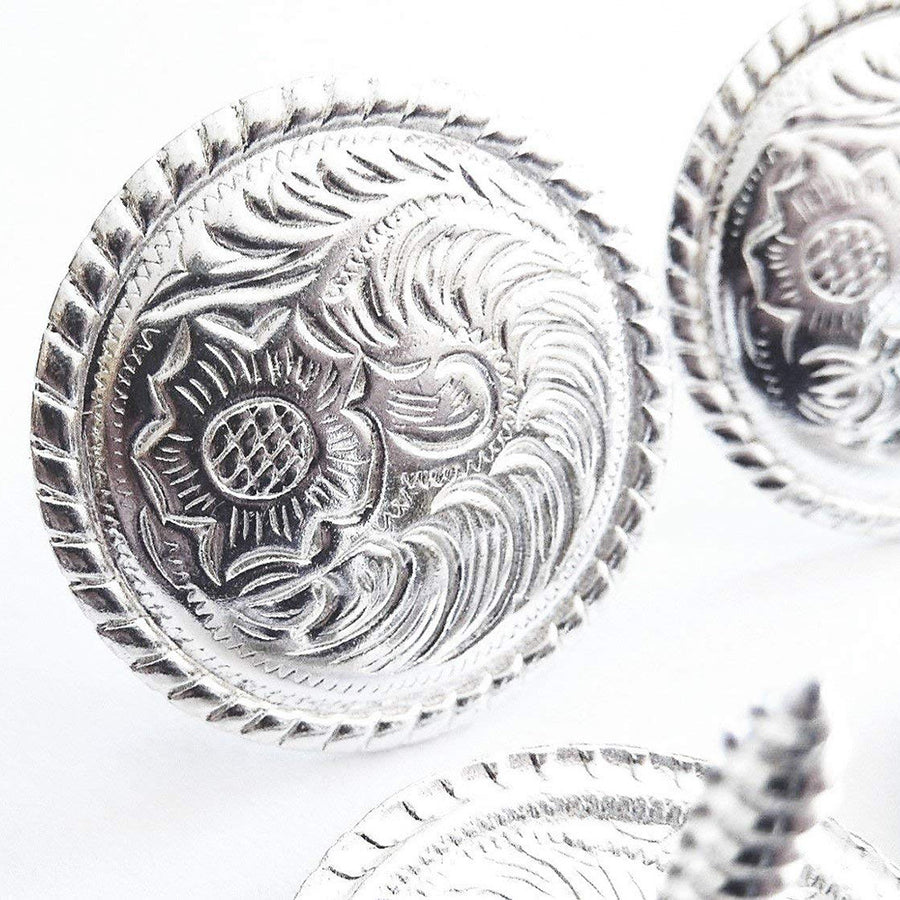 1" Set Of 4 Hilason Silver Plated Flroal Round Concho Wood Screw - Uhorse
