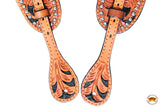Hilason Western Leather Spur Straps Floral Dark Oil Black Hand Paint