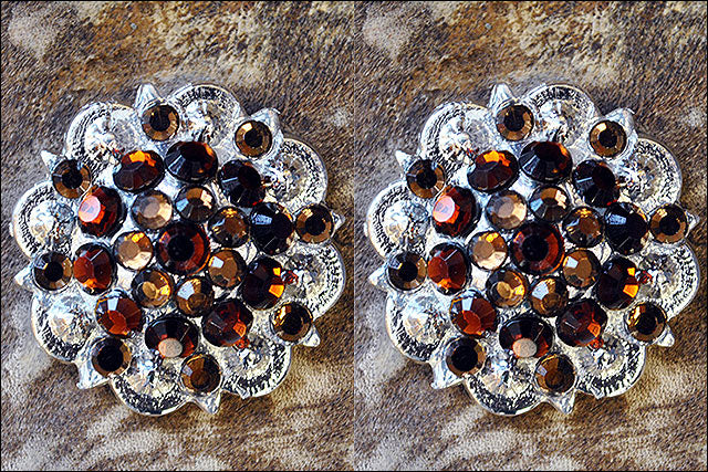 HILASON Brown And Topaz Crystals Berry Headstall Saddle Tack Cowgirl | Western Concho Belt Slotted Conchos