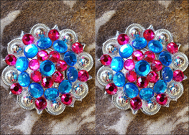 HILASON Capri And Fuchsia Crystals Berry Headstall Saddle Tack Cowgirl | Western Concho Belt Slotted Conchos