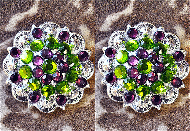HILASON Western Berry Conchos Glass Rhinestones Bling Tack Cowgirl Peridot-Crystalab Color | Bridle Slotted