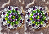 HILASON Western Berry Conchos Glass Rhinestones Bling Tack Cowgirl Peridot-Crystalab Color | Bridle Conchos | Slotted Conchos