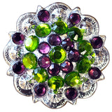 HILASON Western Berry Conchos Glass Rhinestones Bling Tack Cowgirl Peridot-Crystalab Color | Bridle Conchos | Slotted Conchos