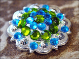 Peridot Green And Capri Blue Crystals Berry Headstall Saddle Hilason