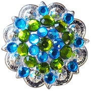 HILASON Peridot Green And Capri Blue Crystals Berry Headstall Saddle | Western Concho Belt Slotted Conchos