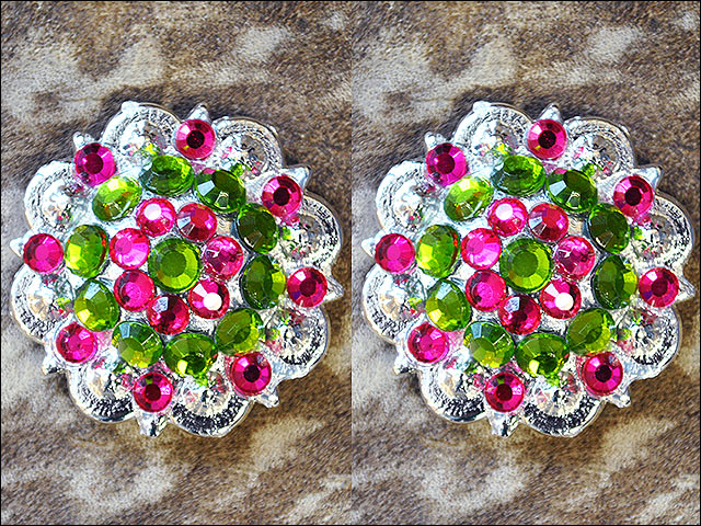HILASON Western Berry Conchos Glass Rhinestones Bling Tack Cowgirl Peridot-Fuchsia Color | Concho Slotted