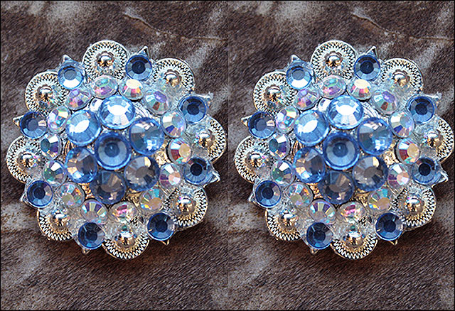 HILASON Western Berry Conchos Glass Rhinestones Bling Tack Cowgirl Aquamarine-Crystalab Color | Slotted