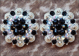 1.5" Hilason Western Style Crystal Silver Berry Rhinestone Bling Headstall , Saddle , Breast Collars Concho Black