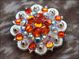 HILASON Orange Ab Crystals Berry Headstall Saddle Tack Bling Cowgirl | Western Concho Belt Slotted Conchos