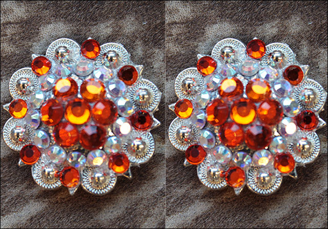 HILASON Orange Ab Crystals Berry Headstall Saddle Tack Bling Cowgirl | Western Concho Belt Slotted Conchos