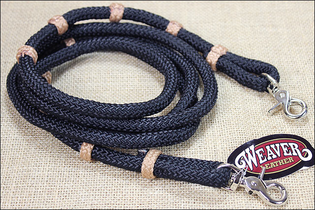 Black Tan 8Ft Weaver Horse Tack Braided Nylon Roping Rein Nickle Plated Snap