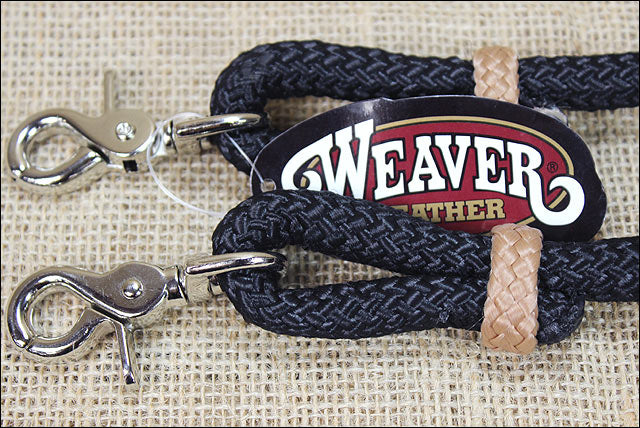 Black Tan 8Ft Weaver Horse Tack Braided Nylon Roping Rein Nickle Plated Snap