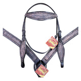 HILASON Western Horse Headstall Breast Collar Set Genuine American Leather Barb Wire Rough Out Black | For Horses