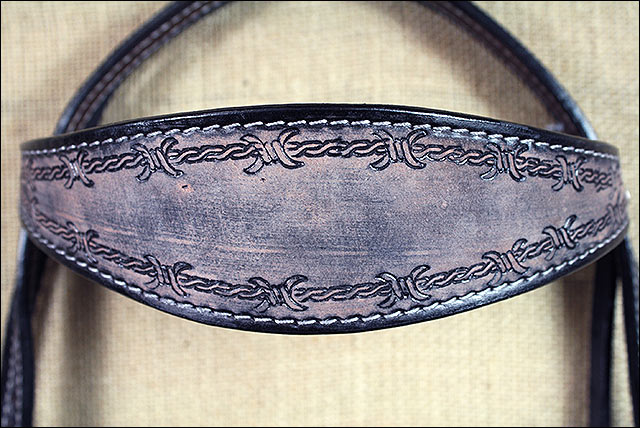 HILASON Western Horse Headstall Breast Collar Set Genuine American Leather Barb Wire Rough Out Black | For Horses
