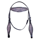 HILASON Western Horse Headstall Breast Collar Set Tack Genuine American Leather Barb Wire Rough Out Black