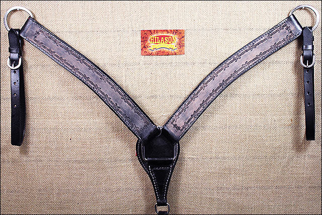 HILASON Western Horse Headstall Breast Collar Set Genuine American Leather Barb Wire Rough Out Black | For Horses