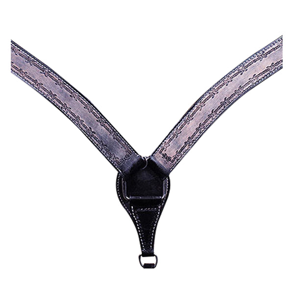 HILASON Western Horse Headstall Breast Collar Set Tack Genuine American Leather Barb Wire Rough Out Black - Uhorse