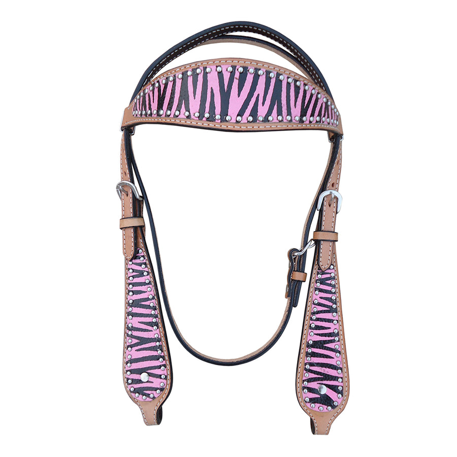 HILASON Western Horse Leather Headstall & Breast Collar Tack Set Zebra