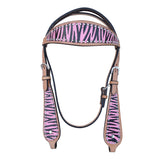 Hilason Western Horse Leather Headstall and Breast Collar Tack Set Zebra | Bridle for Horses Headstalls