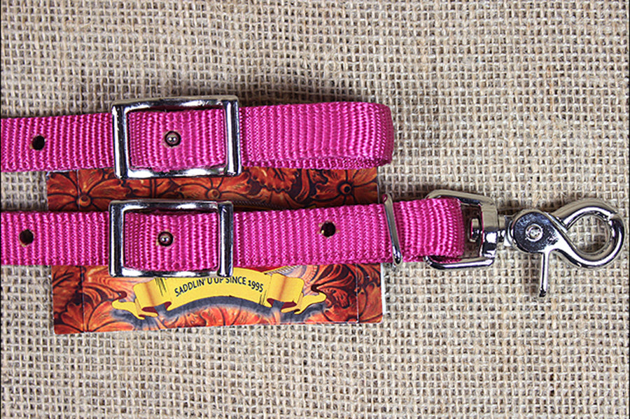5/8In X 8Ft Hilason Raspberry Nylon Horse Spilt Contest Rein Tack Nickel Plated
