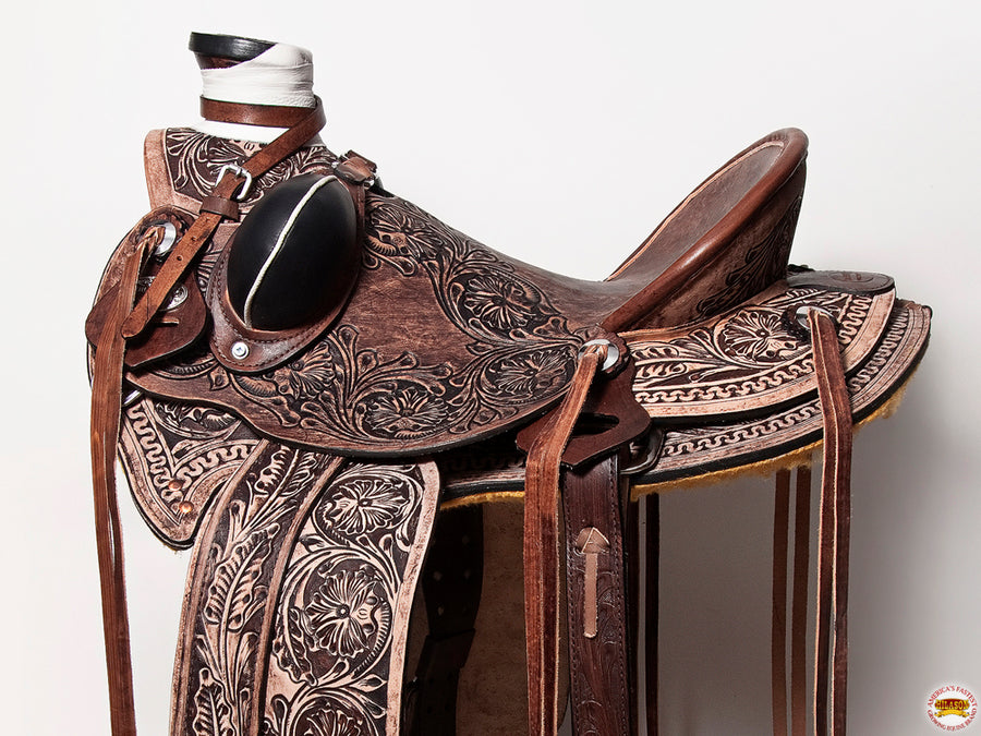 HILASON Western Horse Wade Saddle American Leather Ranch Roping Dark Brown | Hand Tooled & For Horses
