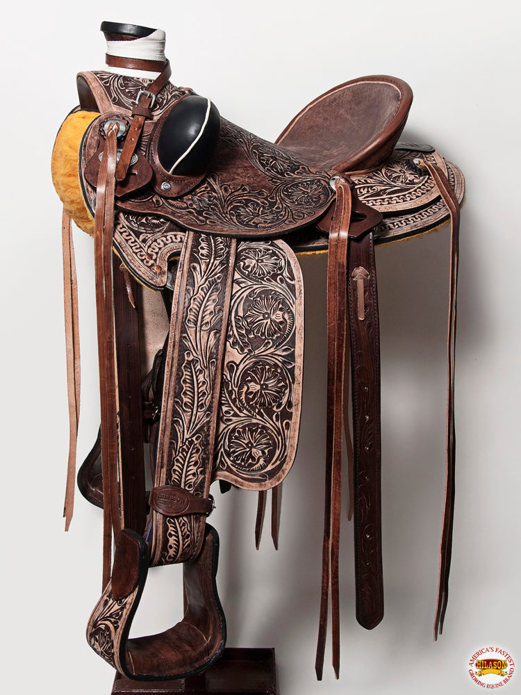 HILASON Western Horse Wade Saddle American Leather Ranch Roping Dark Brown | Hand Tooled & For Horses